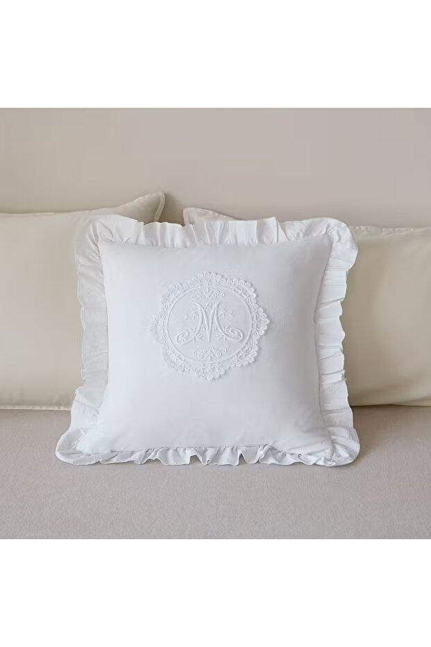45x45cm with Lotus Frill French Lace Pillow Cover Washed Material Comfortable Embroidered Cushion Co