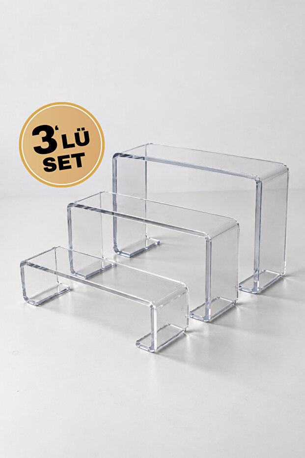 Set of 3 Plexiglass Multi-Purpose Organizer and Product Display Stand Transparent