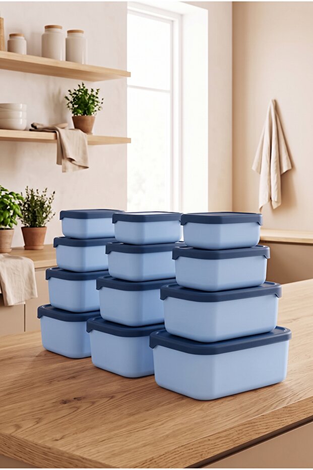 Set of 12 Rectangular Storage Containers (0.43Ml-0.83Ml-1.6L-2.6L) Microwave and Freezer Compatible