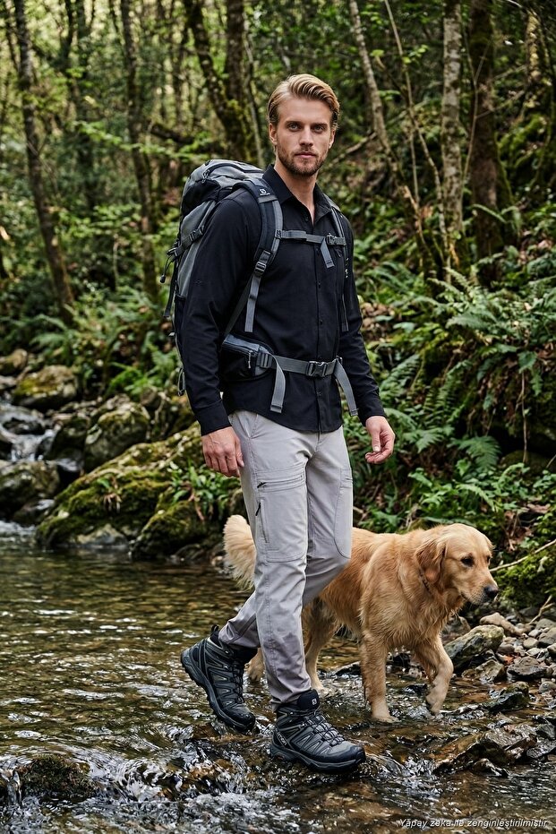 Normal Fit Cargo Pocket Elastic Waist Trekking and Courier Pants Men's Pants 693710