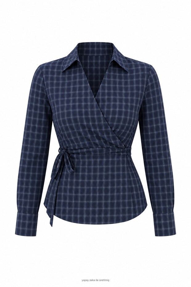 Side-Tie Square Striped Shirt Navy Blue