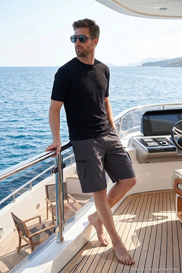 Normal Fit Cargo Pocket Elastic Waist Bermuda Shorts Men's Shorts 693263