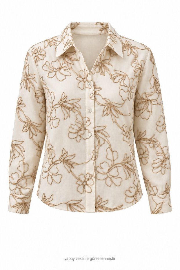 Benef Textured Embroidered Shirt Cream