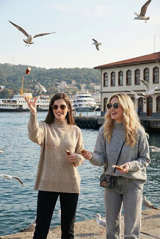 Oversize Fit Turtleneck Soft Textured 2'Li Package Knitwear Sweater Women Sweater 680Kz00469S2