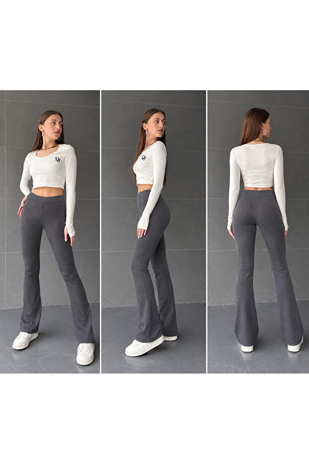 Flared Leg Ribbed Compression Trousers