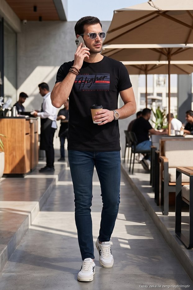 Cotton Slim Fit Crew Neck Printed t Shirt Men's t Shirt 541Higher