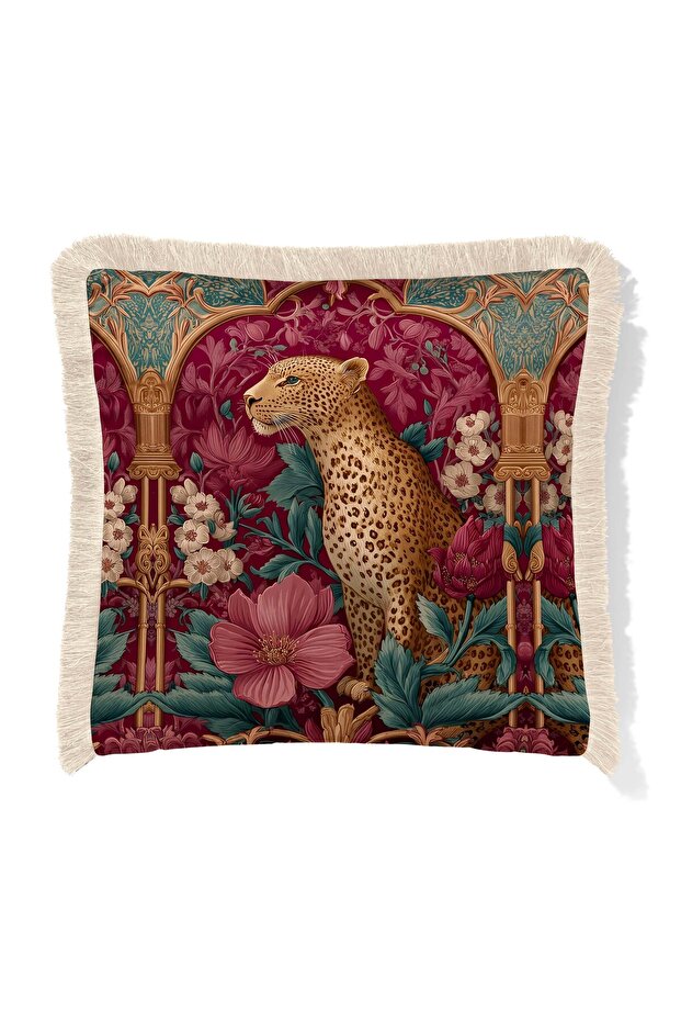 Fringed Cushion Cover 43*43 cm - Pink Leopard