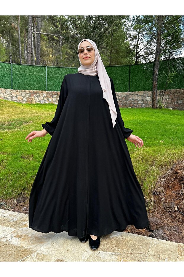 Full Flared Medina Silk Mevlana Ferace - Black
