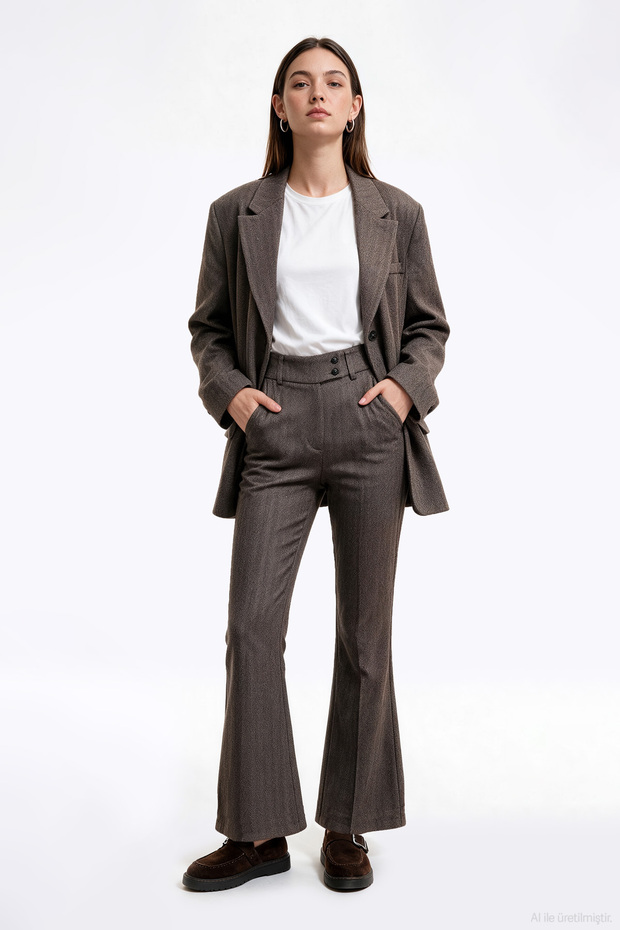 Double Buttoned Flared Trousers Brown