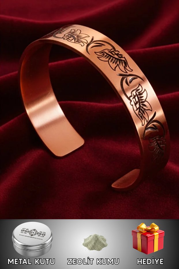Women's Copper Bracelet - Flower Model Women's Copper Cuff Bracelet with Metal Box and Natural Stones