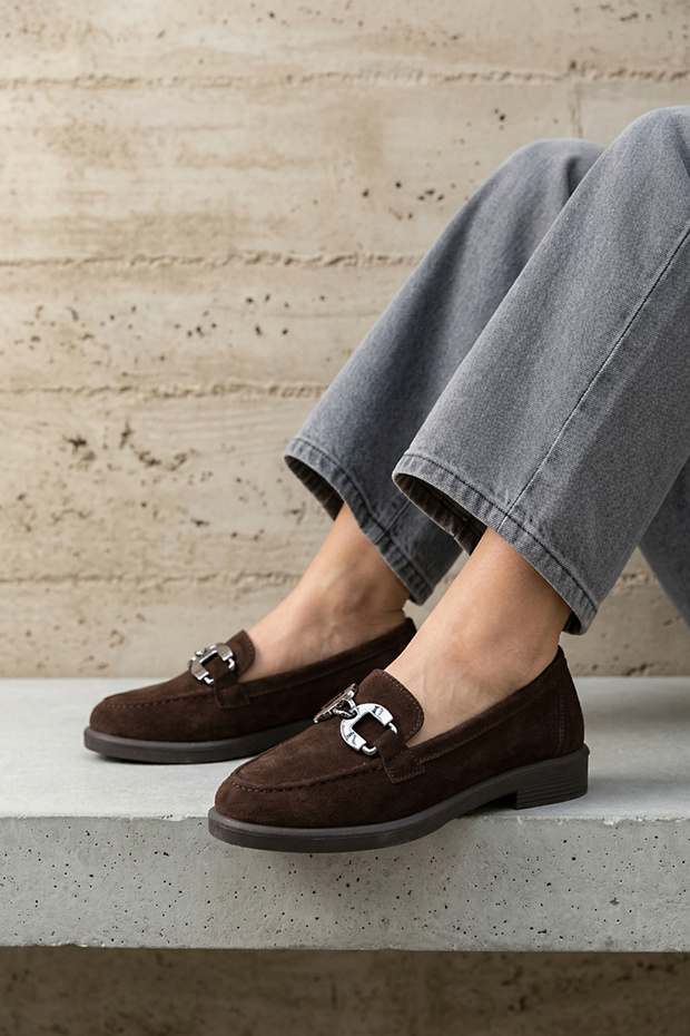 , Women's Genuine Leather Loafers Shoes 161359Z706 Brown