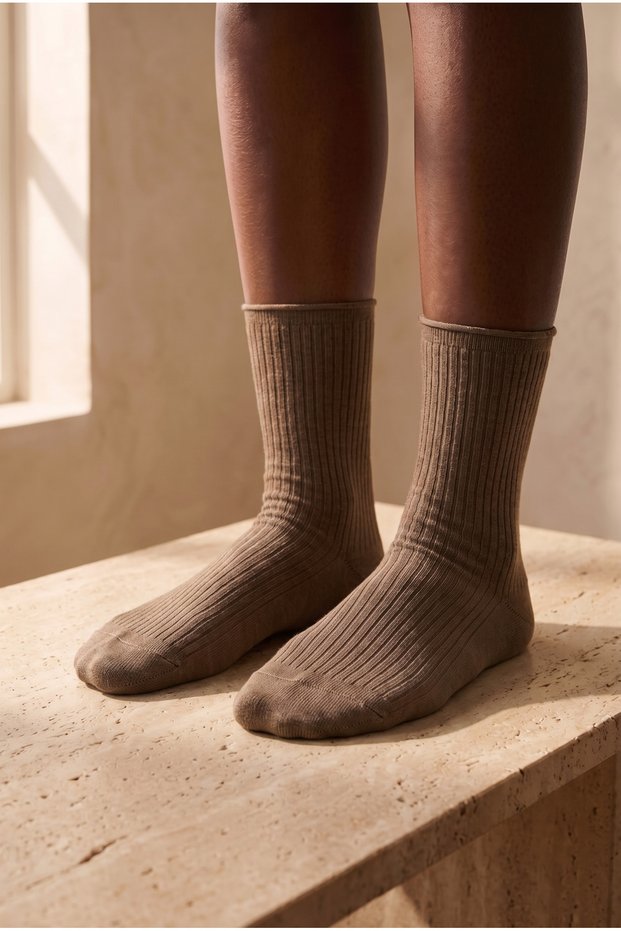 Woman's lyocell beige colored socket socks