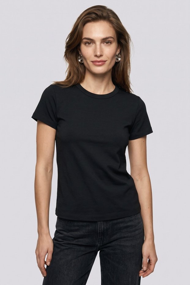 Women's Crew Neck 100% Cotton Interlock T-Shirt Black