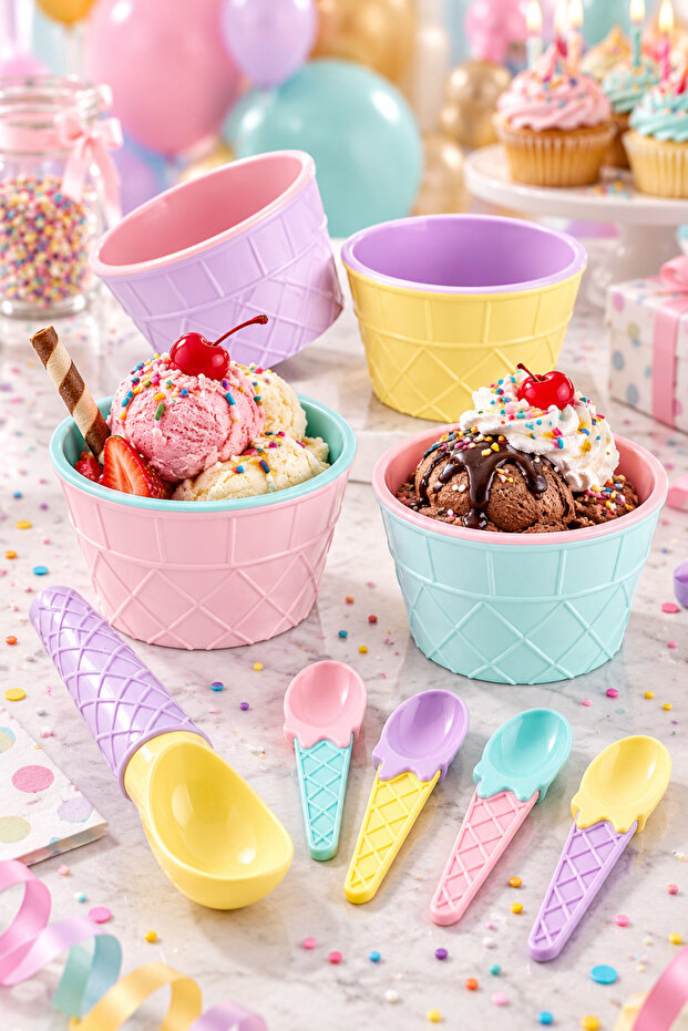 Carnival 9 Piece Ice Cream Set - Ice Cream Bowl Spoon Set