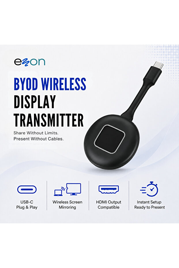 BYOD Wireless Display Transmitter - USB-C Screen Sharing Adapter, Laptop to TV/Projector Mirroring, Plug & Play Presentation Tool