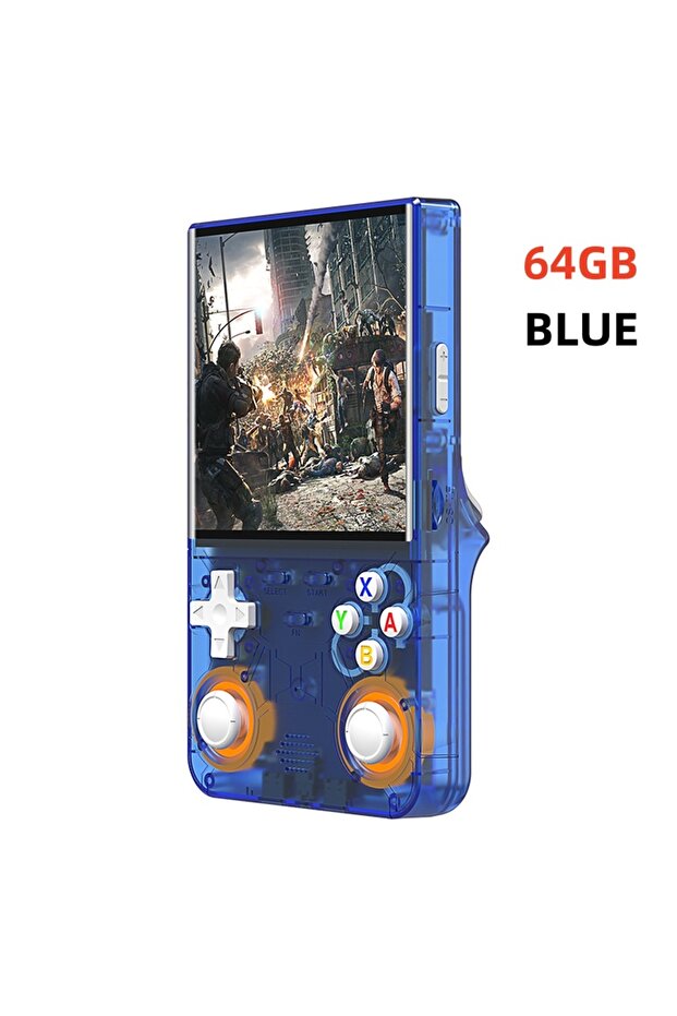 Blue 64GB R36 Ultra Handheld WIFI Game Player 4 Inch IPS Screen Open Source Retro Video Player 64G/1