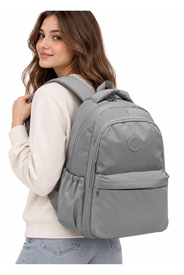 Gray Water Resistant Daily Backpack Unisex School Backpack School Bag 2200
