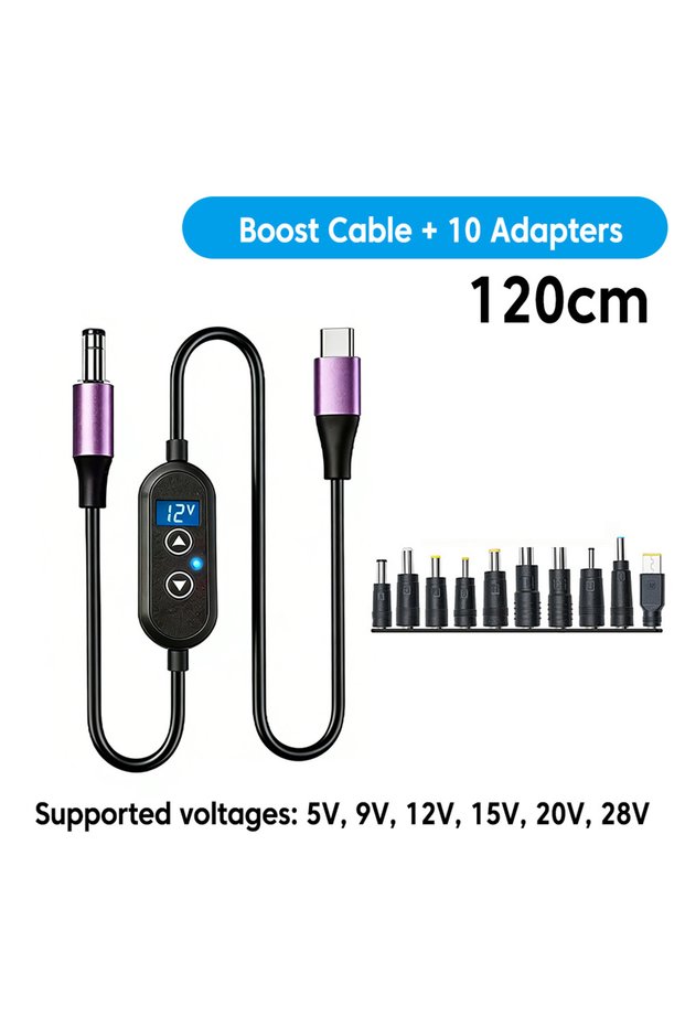 10 adapters USB C to DC Power Boost Cable 5V/9V/12V/15V/20V/28V Boost Line Adapter Adjustable Voltag