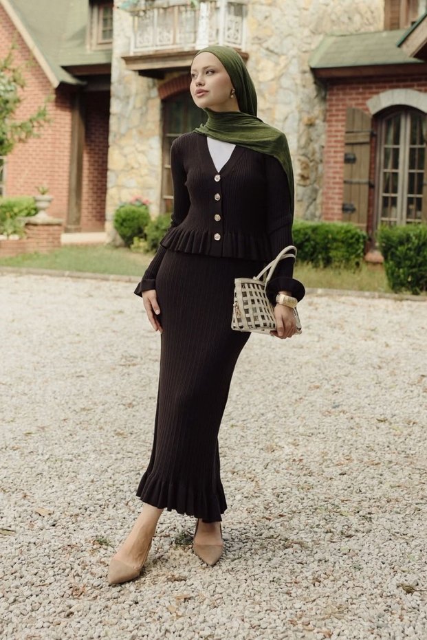 Italy Fitili Skirt Suit Bitter Brown