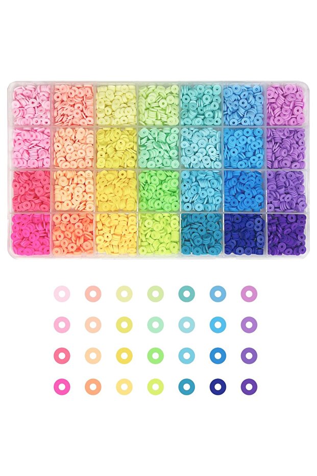 4200pcs Clay Beads for Bracelet Making Kit 28 Colors Flat Round Polymer Clay Spacer Heishi Beads for