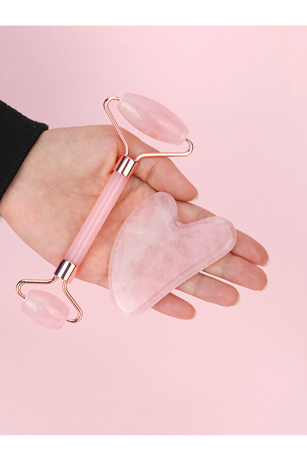 pink Natural Jade Face Roller Gua Sha Scraper Set Face Neck Body Skin Care Beauty Tool Portable Rose