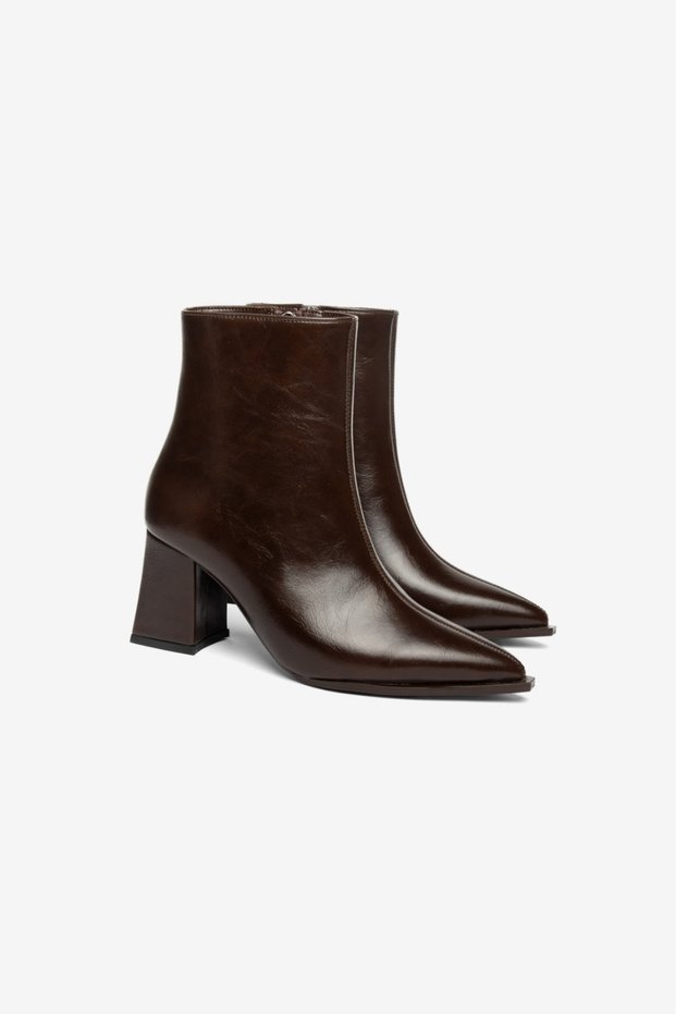 Women's Bitter Brown Pointed Toe Side Zipper Thick Heeled Boots