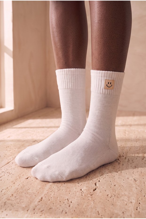 Ecru Women's Socks - Smiling Face Pattern
