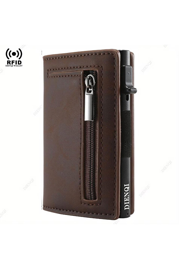 Coffee Magnetic Holder Luxury Men Wallet Rfid Blocking Pop Up Minimalist Wallet Leather