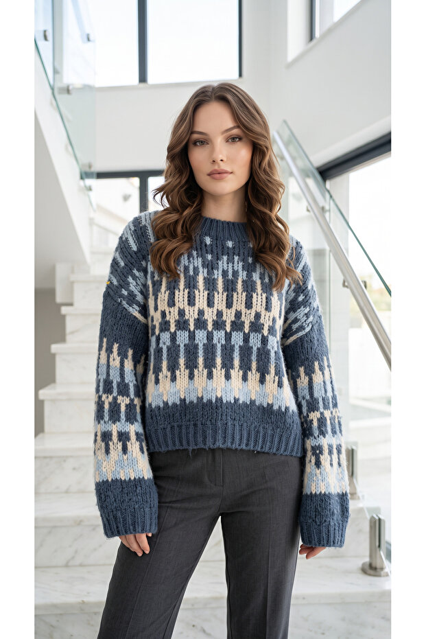 Nordic Pattern Soft Texture Fleece-Lined Knitwear Sweater