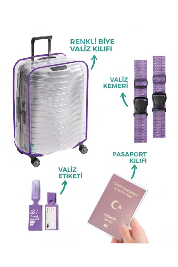 Transparent Suitcase Cover Set (Suitcase Cover-Suitcase Belt-Suitcase Tag-Passport Cover) Colorful Piping