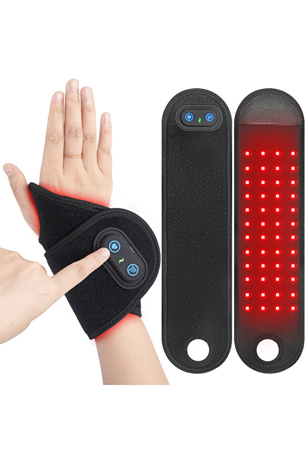 Black-One pcs Red Light Therapy Wrist Strap Wireless Rechargeable Relieves Pain Tenosynovitis 660nm