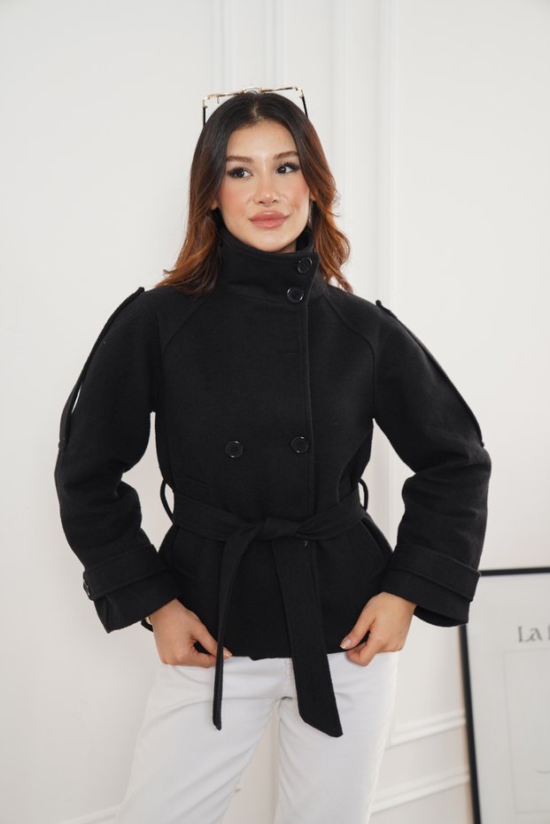 High Collar Short Lined Cashmere Coat