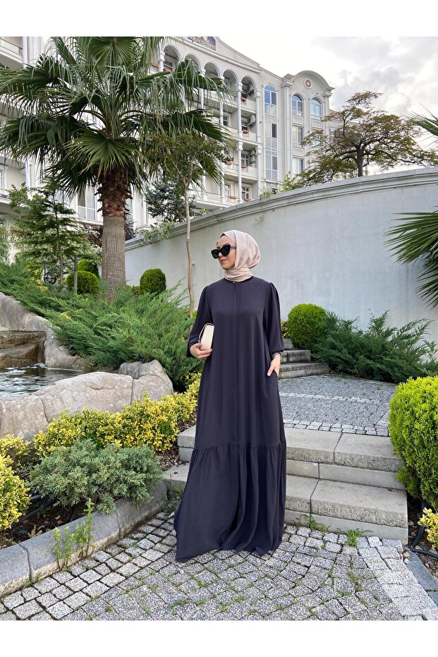Balan Collar Skirt Ruffle Detailed Crepe Sena Ferace Anthracite Gray