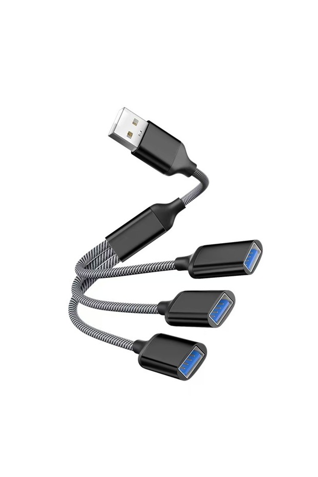 Black-3 USB 1 IN 2/3 USB Splitter Cable USB2.0 A Male to 2 USB Female Power Cord for Charging/Data T