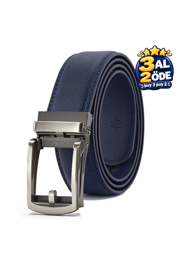 New Navy Blue Men's Automatic Buckle Rail Holeless Belt