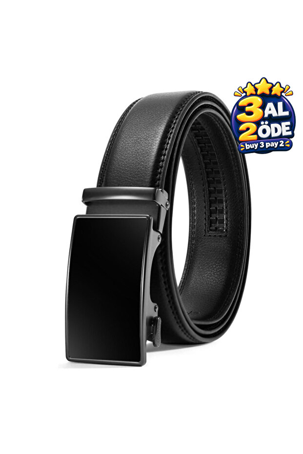 Classic Men's Belt with Automatic Black Buckle Without Holes