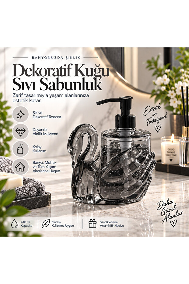 Decorative Swan Liquid Soap Dispenser Acrylic Bathroom and Kitchen Detergent Dispenser