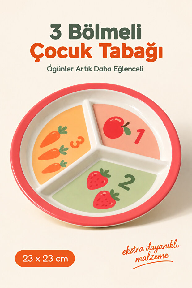 3-Compartment Melamine Children's Plate - Extra Durable Bpa Free Nutrition Plate - Educational Numbers Children's Plate