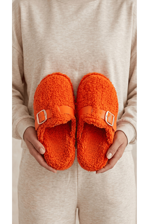 Women's Orange Fluffy Furry House Slippers 3 cm Byndskl03