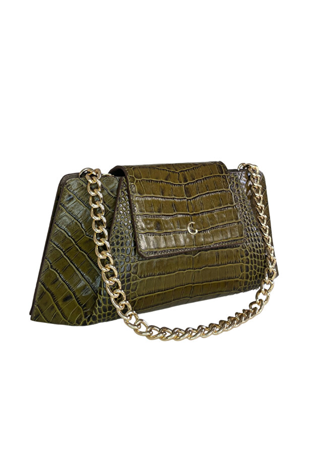 Green Python Print Women's Shoulder Bag