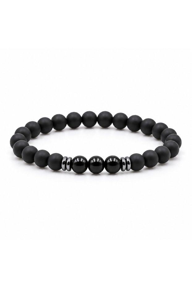 Onyx and Hematite Natural Stone Bracelet | Real Natural Stone Unisex Women's Men's Handmade Minimal Daily Bracelet