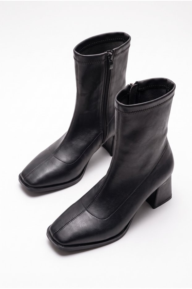 Laundra Zippered Blunt Toe Stretch Fabric Women's Boots (7cm Heel Length)