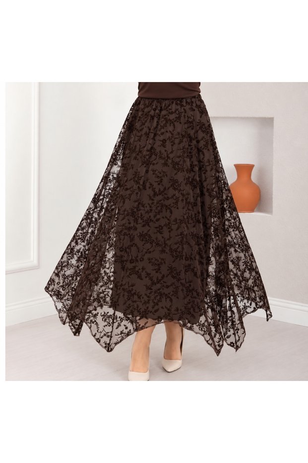 Skirt with Flock Print, Asymmetrical Cut, Lined