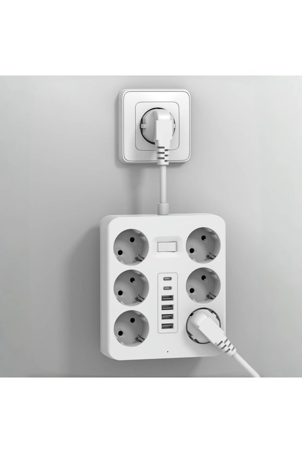 EU Plug White Wall Socket Extender with 6 AC Outlets 4 USB Ports 2 Type-C EU Plug Charger Electrical