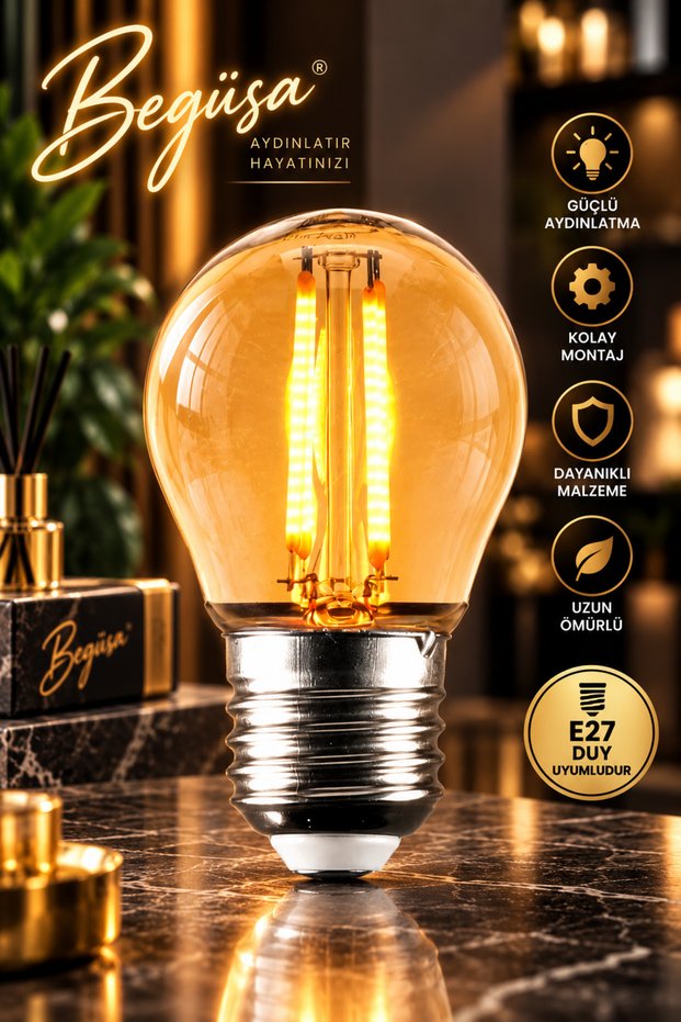 G45 Rustik Led Sarı Top Ampul 4w E27