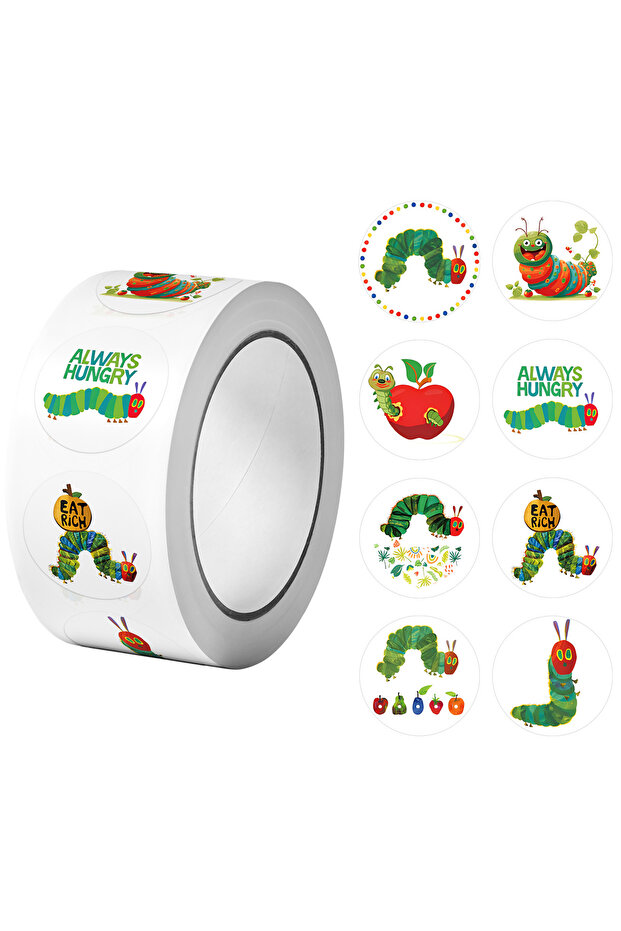 RO043 500Pcs/Roll Greedy Eat Rich Caterpillar Stickers 2.5cm/0.98'' 8 Designs Decals Diy Adorn Gifts