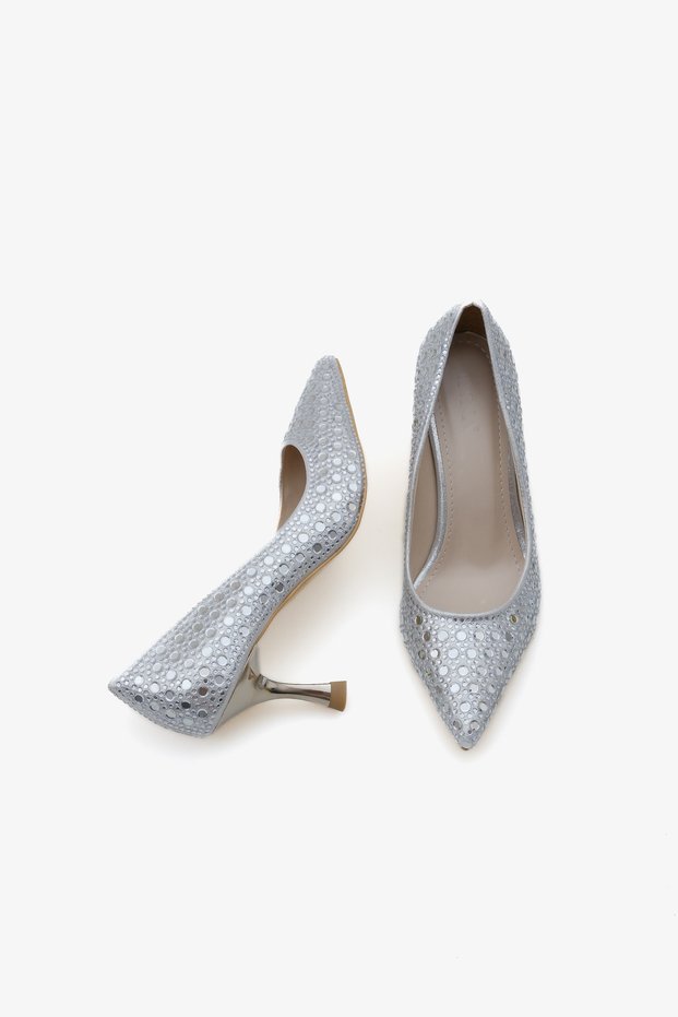 Dica Women's Evening Dress Shoes with Stone Heels - Silver Stone