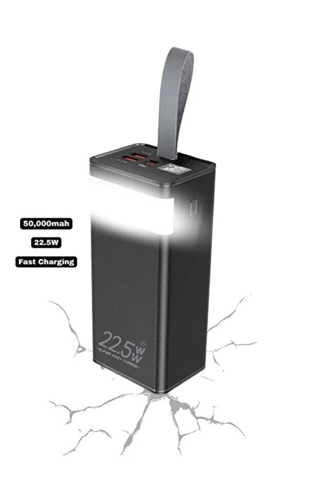 50000mAh Power Bank 22.5W Fast Charging , Black Color , 1 year Portable Charger, USB-C PD & Dual USB Output, LED Light