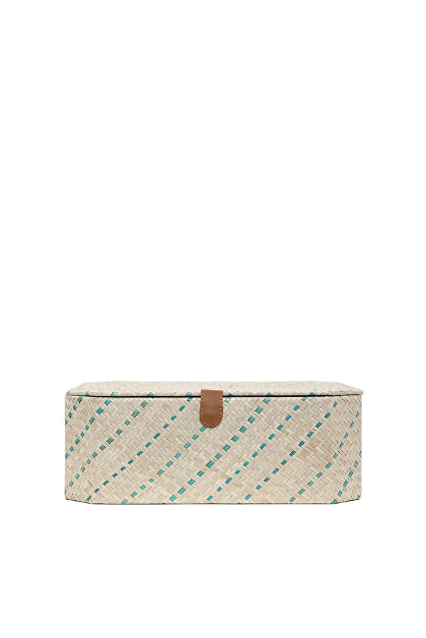 Leather Detailed Pandanus Rectangular Box (36X28X13 cm)