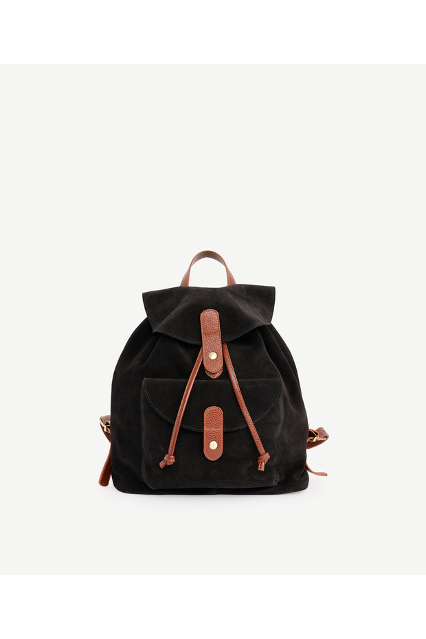 Suede Leather Backpack with Flap Detail
